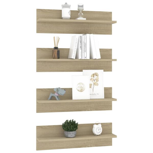 vidaXL &Eacute;tag&egrave;res murales 4 pcs Ch&ecirc;ne Sonoma 60x11,5x18 cm
