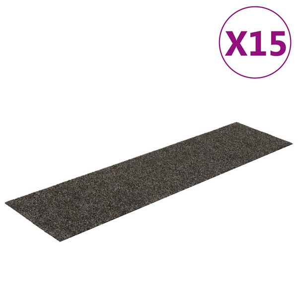 vidaXL Tapis d'escalier autocollants 15 pièces 76 x 20 cm Anthracite Rectangulaire