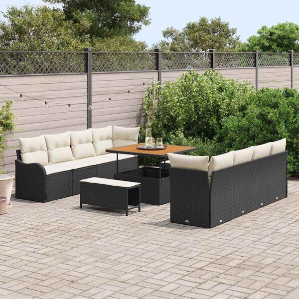 vidaXL Ensemble de canap&eacute; de jardin avec coussin 11 pcs Noir et Cr&egrave;me