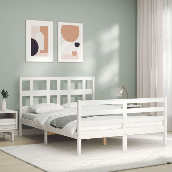 vidaXL Cadre de lit sans matelas blanc 140x200 cm bois massif