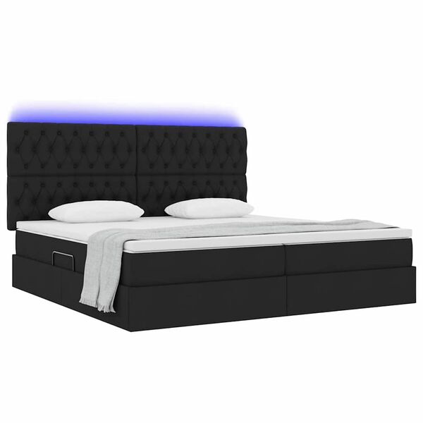 vidaXL Lit avec rangement et LED avec LED Noir 200 x 200 cm Polyester