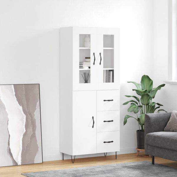 vidaXL Buffet haut Blanc 69,5x34x180 cm Bois d'ing&eacute;nierie