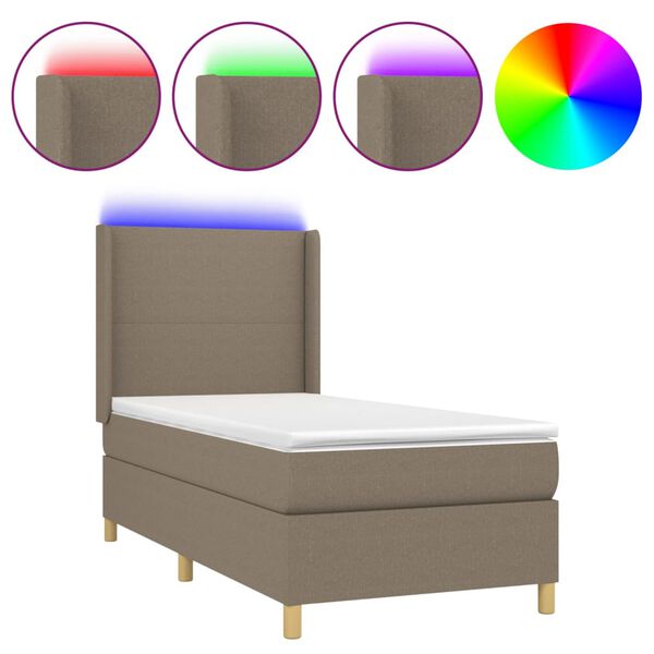 vidaXL Sommier &agrave; lattes de lit matelas et LED Taupe 100x200 cm Tissu