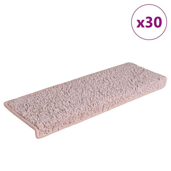 vidaXL Tapis d'escalier 30 pi&egrave;ces 65 x 21 x 4 cm Blanc et rose Bordure rectangulaire