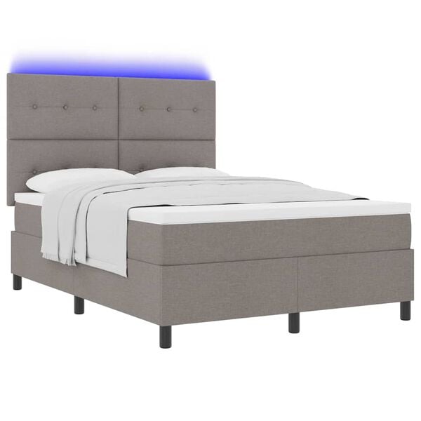 vidaXL Lit &agrave; ressorts avec matelas avec LED Taupe 140 x 190 cm tissu