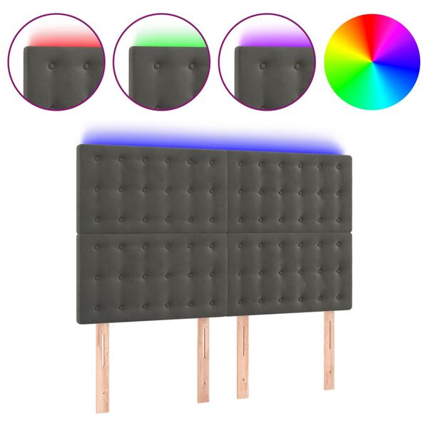 vidaXL T&ecirc;te de lit &agrave; LED Gris fonc&eacute; 144x5x118/128 cm Velours