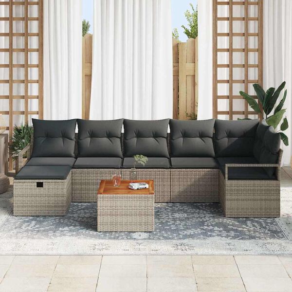 vidaXL Ensemble de canap&eacute; de jardin avec coussin 8 pcs Gris polyrotin