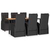 vidaXL Ensemble &agrave; manger de jardin 7 pcs Noir Poly rotin et acacia