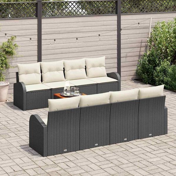 vidaXL Ensemble de canap&eacute; de jardin avec coussin 9 pcs Noir polyrotin