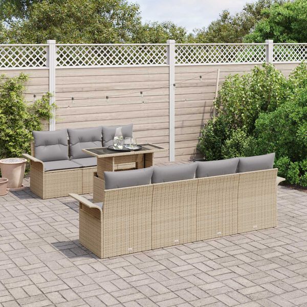 vidaXL Ensemble de canap&eacute; de jardin avec coussin 8 pcs Beige polyrotin