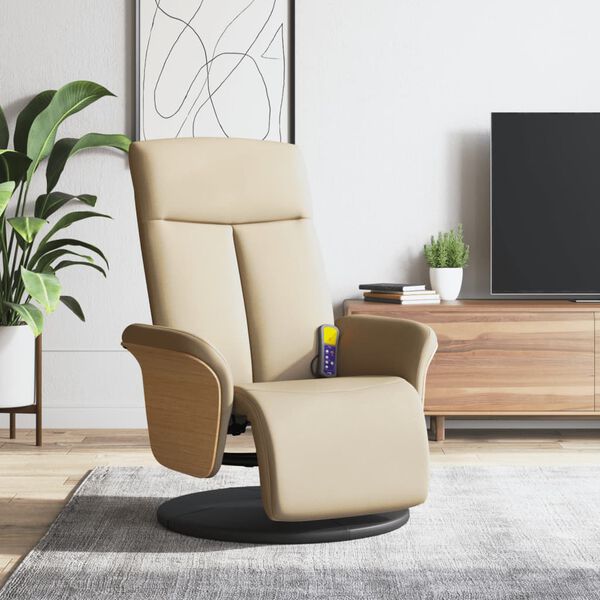 vidaXL Fauteuil inclinable de massage avec repose-pieds crème tissu