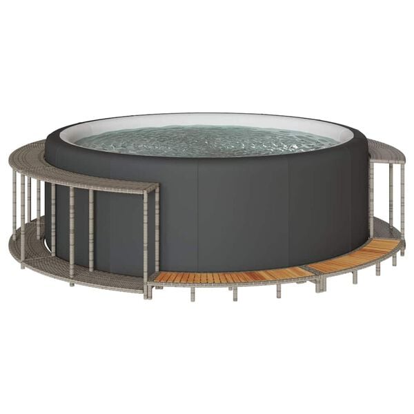 vidaXL Cadre de bain &agrave; remous rangement et marche gris r&eacute;sine tress&eacute;e