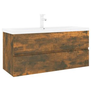 vidaXL Meuble lavabo avec bassin int&eacute;gr&eacute; Ch&ecirc;ne fum&eacute; Bois d'ing&eacute;nierie