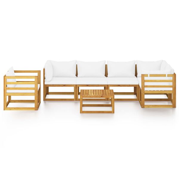 vidaXL Salon de jardin 7 pcs avec coussin Cr&egrave;me Bois d'acacia solide