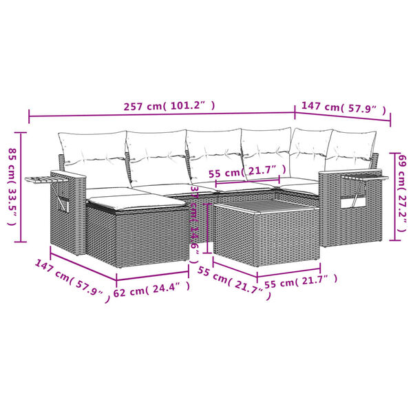 vidaXL Salon de jardin avec coussins 7 pcs beige r&eacute;sine tress&eacute;e