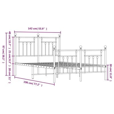 vidaXL Cadre de lit métal sans matelas et pied de lit blanc 135x190 cm