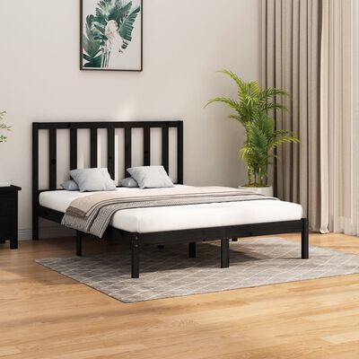 vidaXL Cadre de lit Noir Bois massif 150x200 cm Très grand