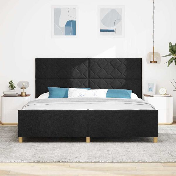 vidaXL Cadre de lit avec t&ecirc;te de lit Noir 200 x 200 cm tissu