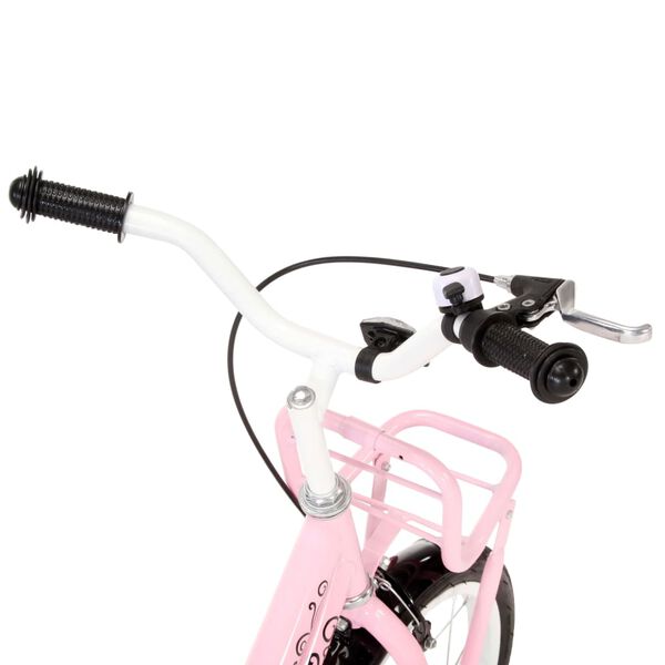 vidaXL V&eacute;lo enfant avec porte-bagages avant 14 pouces Blanc et rose
