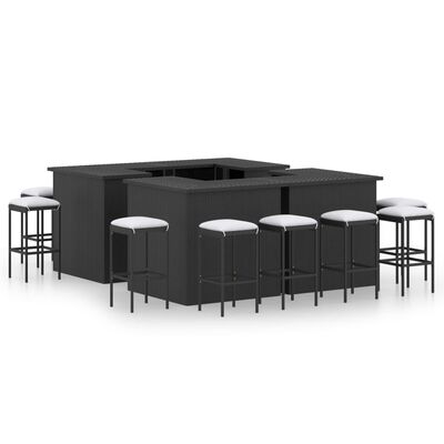 vidaXL Ensemble de bar de jardin 16pcs et coussins Résine tressée Noir