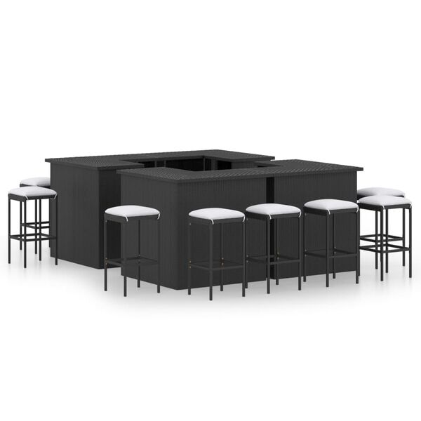 vidaXL Ensemble de bar de jardin 16pcs et coussins R&eacute;sine tress&eacute;e Noir