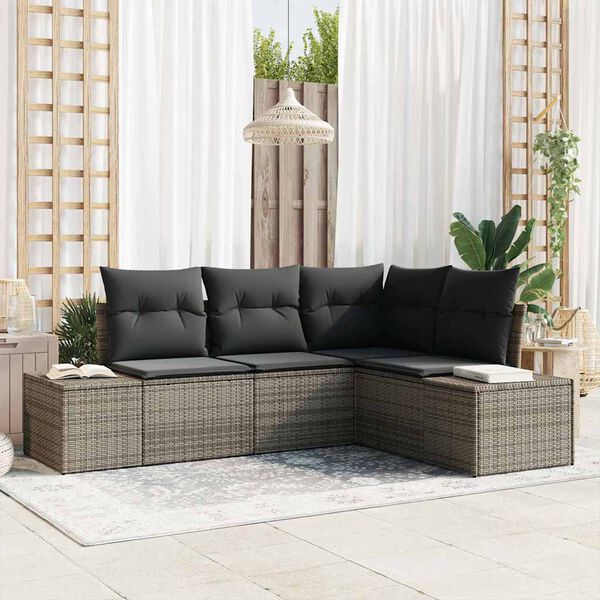 vidaXL Ensemble de canap&eacute; de jardin 4 pcs Gris polyrotin