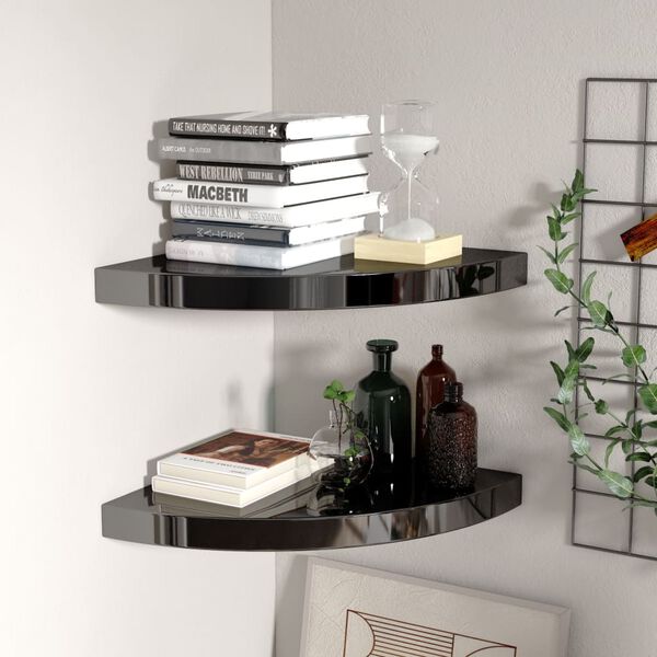 vidaXL &Eacute;tag&egrave;res d'angle flottantes 2pcs noir brillant 35x35x3,8 cm MDF