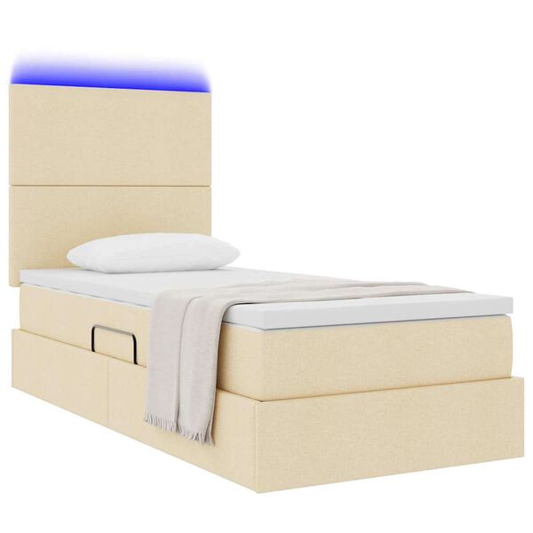 vidaXL Lit avec rangement et LED avec LED Cr&egrave;me 90 x 190 cm Polyester