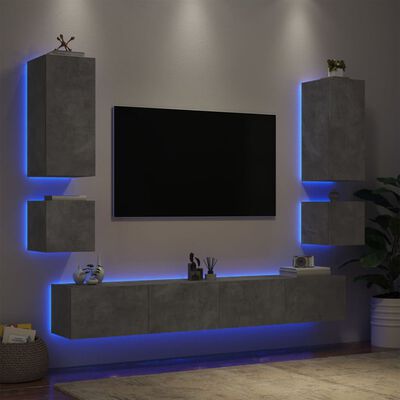 vidaXL Meuble TV muraux 6 pcs avec lumières LED gris béton