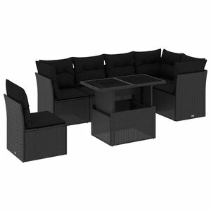 vidaXL Salon de jardin 7 pcs avec coussins noir r&eacute;sine tress&eacute;e