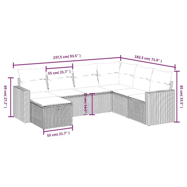 vidaXL Salon de jardin 7 pcs avec coussins noir r&eacute;sine tress&eacute;e