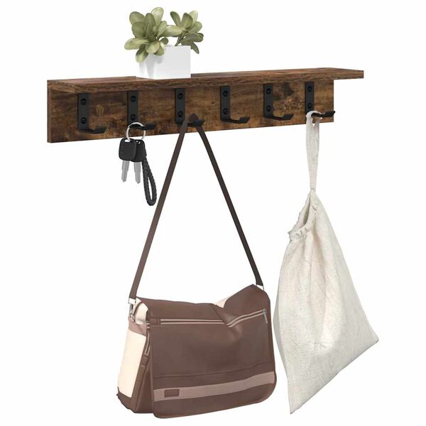 vidaXL Porte-manteau mural Ch&ecirc;ne fum&eacute; 60 x 10,5 x 10,5 cm