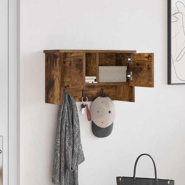 vidaXL Porte-manteau mural avec &eacute;tag&egrave;re Ch&ecirc;ne fum&eacute; 50 x 20 x 30 cm