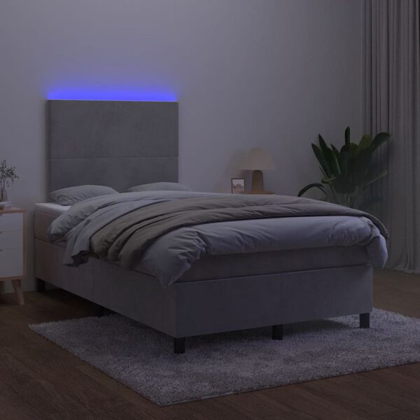 vidaXL Sommier &agrave; lattes de lit avec matelas LED gris clair 120x190 cm