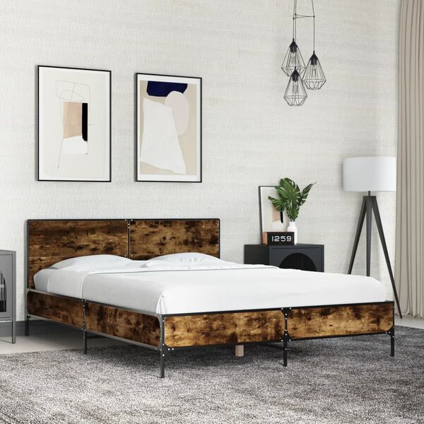 vidaXL Cadre de lit sans matelas ch&ecirc;ne fum&eacute; 140x190 cm