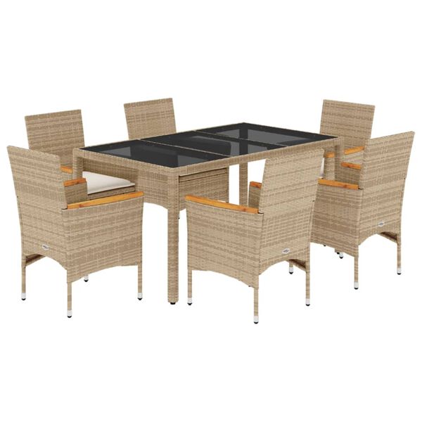 vidaXL Ensemble &agrave; manger de jardin et coussins 7 pcs beige rotin verre