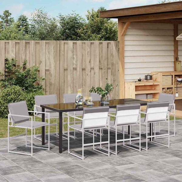 vidaXL Ensemble de salle &agrave; manger pour jardin 9 pcs Blanc