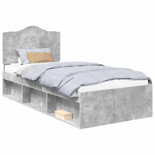 vidaXL Cadre de lit avec t&ecirc;te de lit Gris B&eacute;ton 75 x 190 cm Pin massif