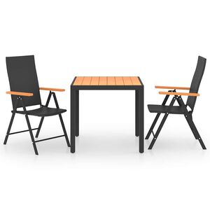 vidaXL Ensemble &agrave; manger de jardin 3 pcs noir et marron
