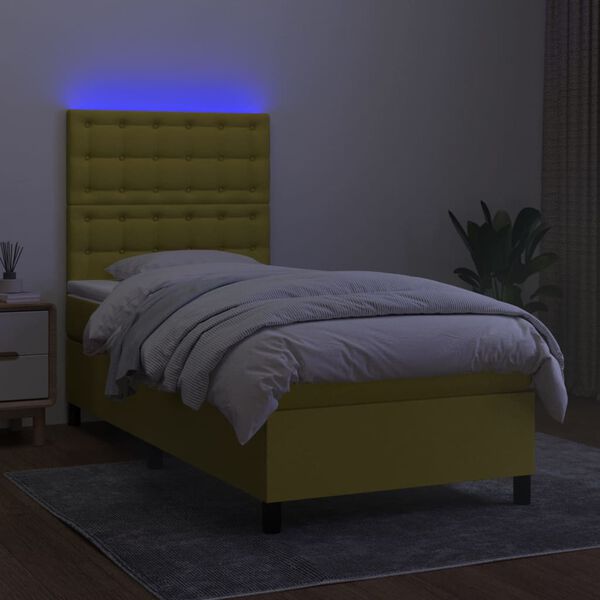 vidaXL Sommier &agrave; lattes de lit et matelas et LED Vert 100x200 cm Tissu