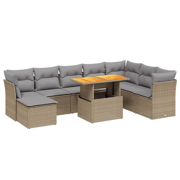 vidaXL Salon de jardin avec coussins 9 pcs beige r&eacute;sine tress&eacute;e