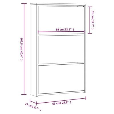 vidaXL Armoire à chaussures miroir 3 niveaux Gris béton 63x17x102,5 cm