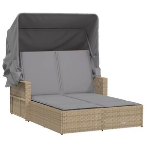 vidaXL Chaise longue double et auvent et coussins m&eacute;lange beige rotin
