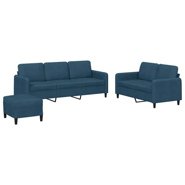 vidaXL Ensemble de canap&eacute;s 3 pcs bleu velours