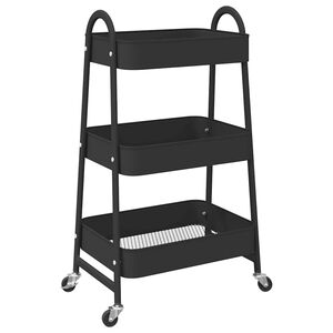 VidaXL Chariot de rangement &agrave; 3 niveaux noir 42x41,5x77 cm acier