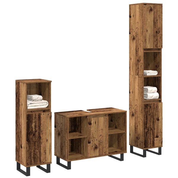 vidaXL Ensemble de mobilier de salle de bain avec &eacute;tag&egrave;re 3 pcs Marron