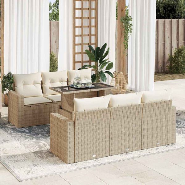 vidaXL Salon de jardin avec coussins 7 pcs beige r&eacute;sine tress&eacute;e