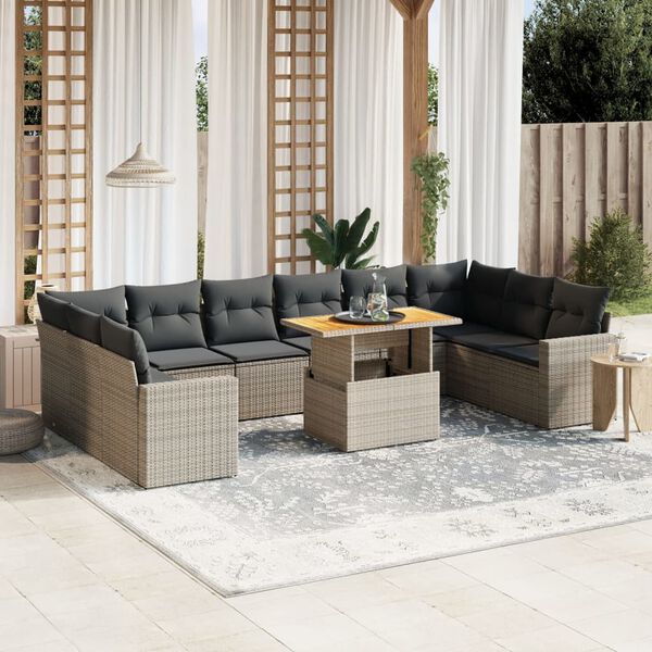 vidaXL Salon de jardin 11 pcs avec coussins gris r&eacute;sine tress&eacute;e
