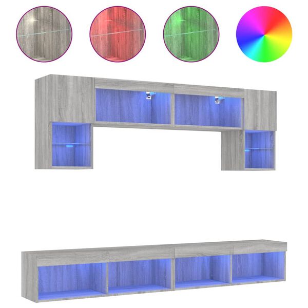 vidaXL Unit&eacute;s murales TV avec LED 6 pcs gris sonoma bois d'ing&eacute;nierie