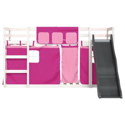 vidaXL Lit superposé avec toboggan et rideaux rose 80x200 cm